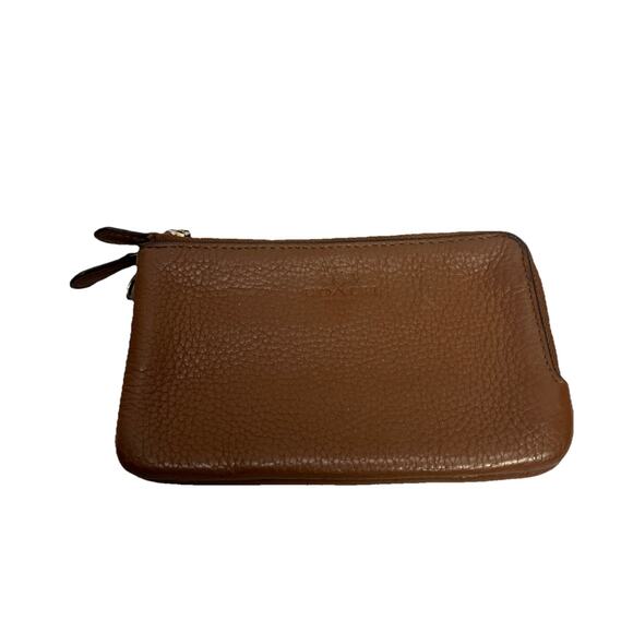 COACH Pebble Leather Double Zip Wristlet Wallet, Saddle Brown With Gold Accents - Picture 1 of 10